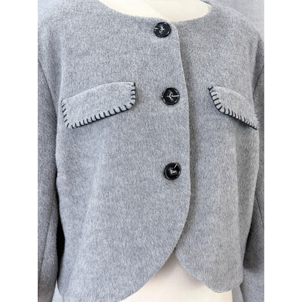 4th & Reckless Mable Gray Wool Blend Cropped Jacket Contrast Stitch XL - Picture 2 of 9